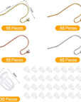 220 Pieces French Earring Hooks Ear Wire Ball Dots in Silver with 220 Pieces Clear Earring Backs Kit for Jewelry Making Bag Gift (Gold,Silver,Rose Gold,Bronze)