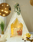 Teepee Tent for Kids with Carry Case, Natural Canvas Teepee Play Tent, Toys for Girls/Boys Indoor & Outdoor Playing (White Teepee Tent)