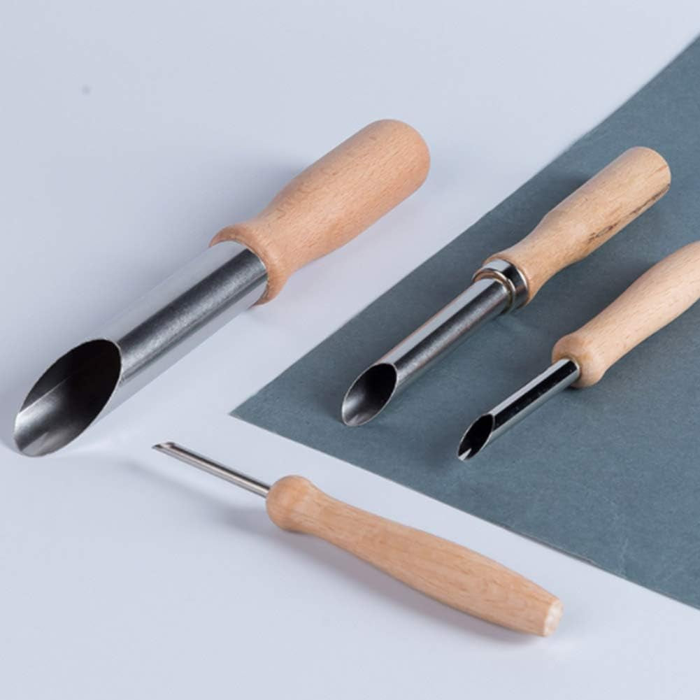 Pack of 4 Stainless Steel and Wood Circular Clay Hole Cutters for Pottery and Sculpture