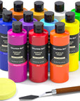 Acrylic Paint, 12 Colors Acrylic Paint Large Bottle Set, 473Ml/16Oz Each, Rich Pigments, High Viscosity, Bulk Paint for Artists, Beginners and Kids on Rocks Crafts Canvas Wood Ceramic