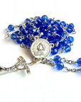 Made in Italy Blue Rosary Blessed by Pope Francis Vatican Rome Holy Father Crystal Glass Beads with Silver Toned Base Papal Cross Crucifix Blessing