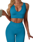 Women'S Yoga Workout Outfits 2 Piece High Waisted Leggings with Sports Bra Gym Clothes Sets Light Blue S