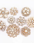 Lot 9Pcs Rose Gold-Tone Rhinestone Brooches, Big Pearl Crystal Wedding Bouquet Kit Set
