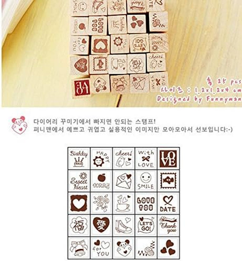 Pack of 25 Pcs Small Heart Shape Wooden Rubber Stamps with Box for DIY Craft Card and Photo Album (Red)