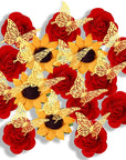 30 Pcs Stick Flat Back Roses Floral Stickers Adhesive Backed Roses Yellow Sunflower Heads 3D Butterfly Stickers for Graduation Cap Decoration Home Decor Craft Art Decor