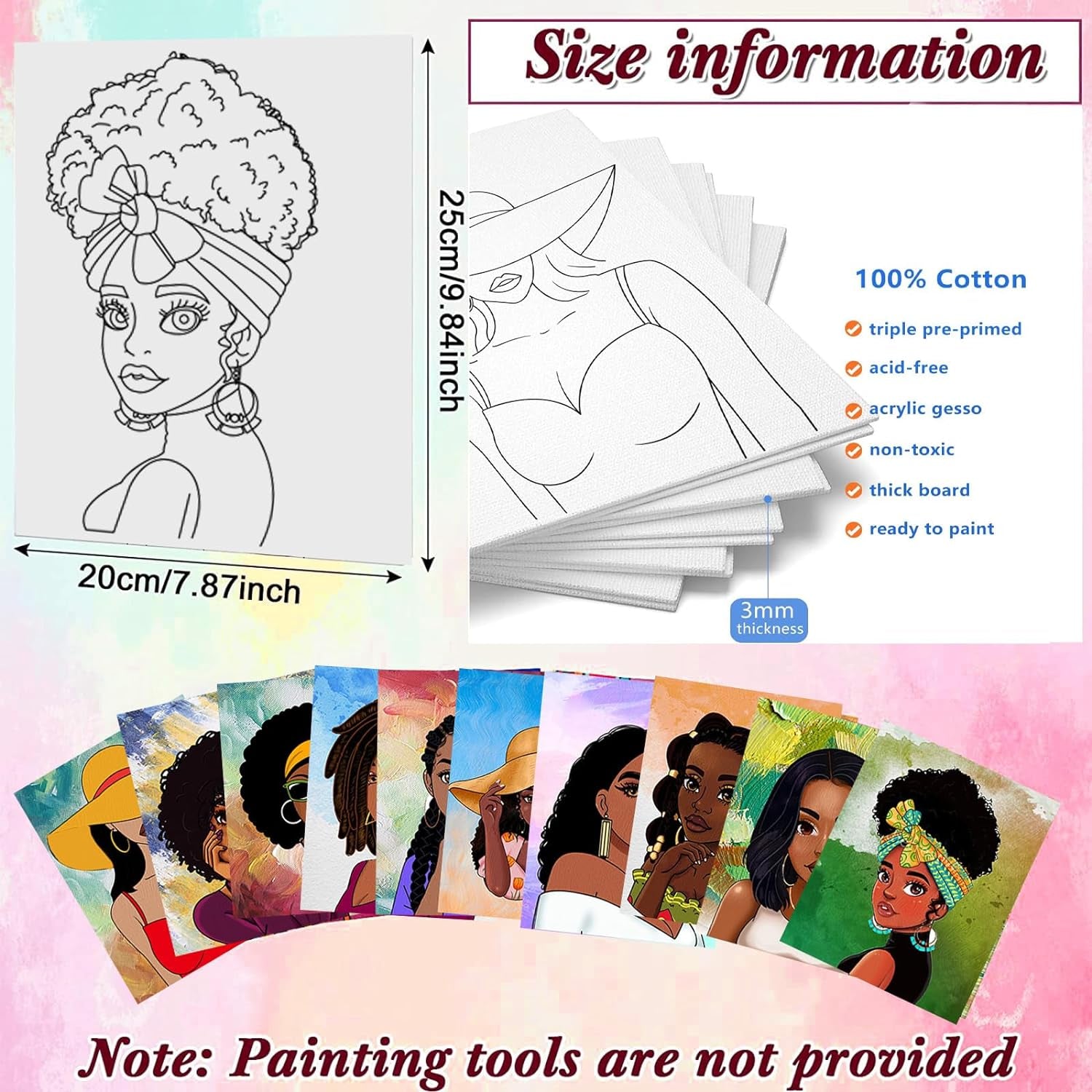 Pre Drawn for Painting for Adults 10 Pack 8X10 without Frame Sip and Paint Canvas,Drawn Canvas for Painting for Adults Kids,Sip and Paint Kit for Adult'S Date Night