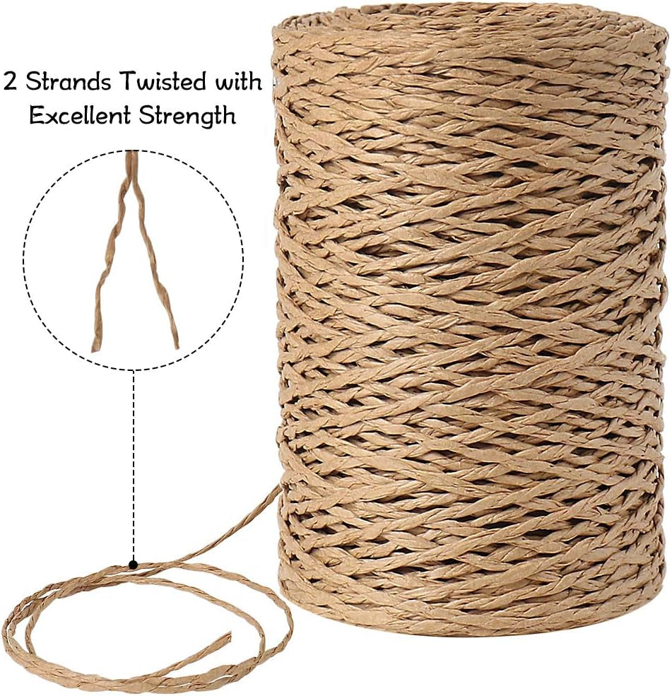 Paper String, 328 Feet 2Mm Craft Raffia Ribbon for Gift Wrapping, Natural Raffia Yarn for Crocheting, Crafting, Packing