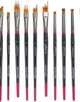 FX Special Effects Paint Brush Set Unique Ribbon, Multi-Line, Angular Dabber Style Professional Artist Paintbrushes for Watercolor, Thinned Acrylics & Oil Paint - Set of 10
