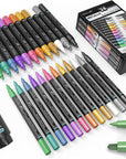24 Metallic Acrylic Paint Pens Markers Set 0.7Mm Extra Fine and 3.0Mm Medium Tip Combo for Rock Painting, Pebbles, Canvas, Glass, Mugs, Journals, Most Surfaces. Non-Toxic, Waterbased, Quick Drying