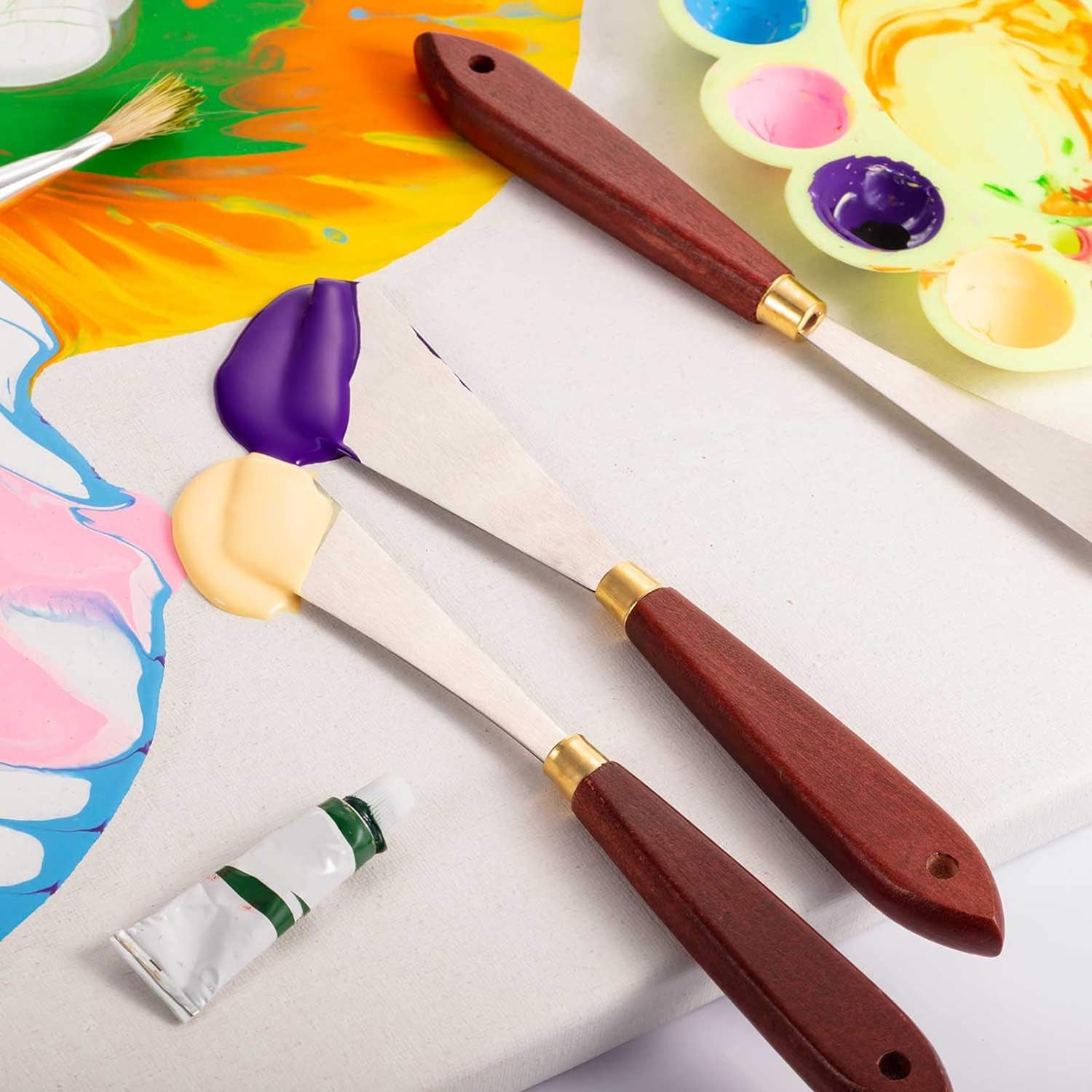Painting Knife Set Painting Mixing Scraper Stainless Steel Palette Knife Painting Art Spatula with Wood Handle Art Painting Knife Tools for Oil Canvas Acrylic Painting (2 Pieces)