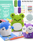 Crochet Kit for Beginners Kids Adults - Amigurumi Crocheting Animal Kits, Beginner Knitting Set DIY Art Craft, 3 Pattern Owl, Penguin, Frog, Easy to Learn Tutorials, Yarns, Hook, for Girls Age 12+