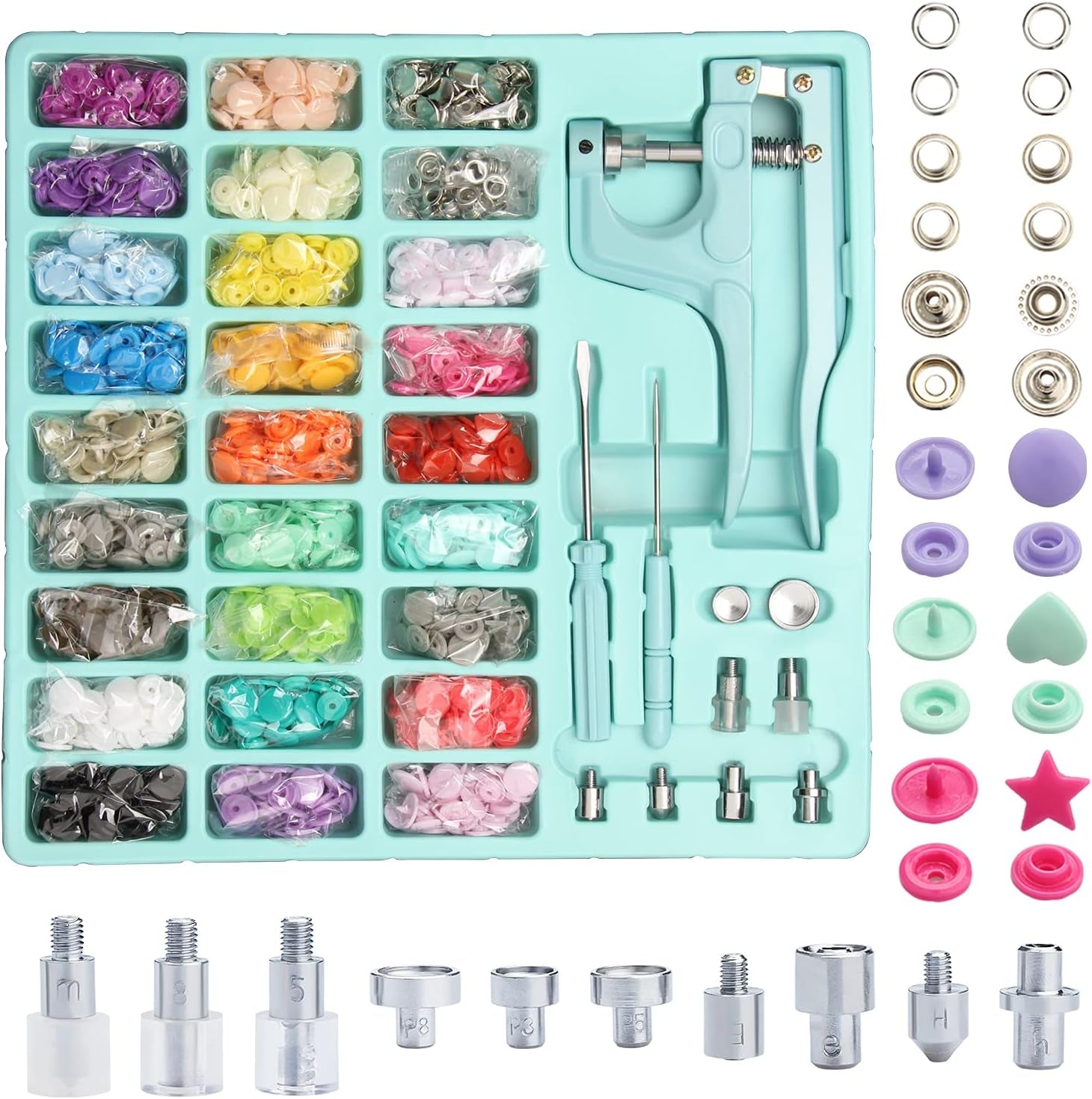 Plastic and Metal Snap Buttons with Snaps Pliers Set,300 Sets Plastic and Metal Snap Buttons for Sewing and Crafting (Pink)
