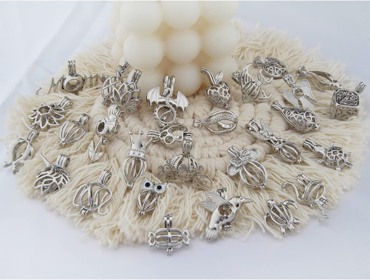 Pearl Bead Cages Pendants Necklace Charms for Adults Women DIY Jewelry Making Aromatherapy Diffuser Necklace Lockets Metal Charms for Crafts