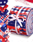 40 Pcs 4Th of July Fabric 2.6 X 40 American Flag Precut Fabric Strips for Quilting Red White and Blue Roll up Patchwork Fabric for Independence Day DIY Sewing Handmade, 8 Styles