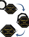 10X Magnifier Jewelry Loupe 20.5Mm Triplet Lens Optical Glass Pocket Gem Magnifying Tool for Jeweler, Stamp Philatelist, Coin Numismatic, Achromatic Black Hexagonal Design Kit Set