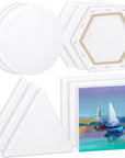 12 Pieces Stretched Canvas Blank Painting Canvas 6 Inch Panel Artist White Canvas Boards Triangle Square Hexagon round Shape Canvas Frame for Acrylic Pouring Oil Painting
