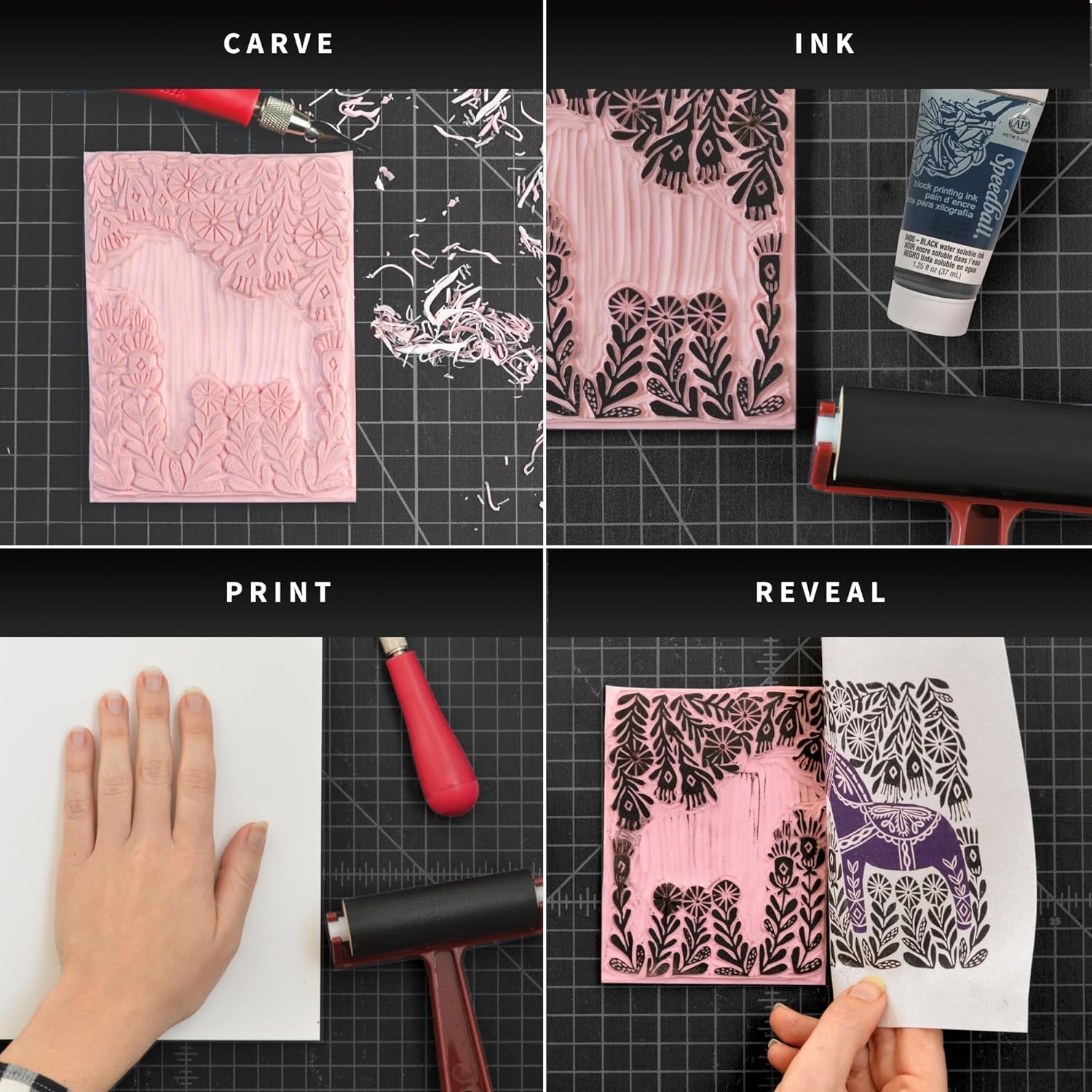 Pop-In Soft Rubber Brayer, 4" – Roller Tool for Crafting and Block Printing, Vinyl, Comfort Grip Handle