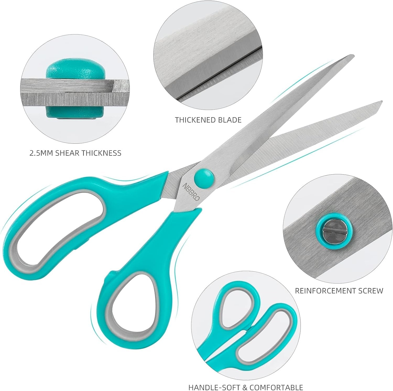 Scissors All Purpose,8.5'' Multipurpose Scissors Bulk 3-Pack,Stainless Steel Sharp Scissors for Office Home School Sewing Fabric Craft Supplies, Red