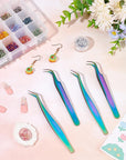 4Pcs 2 Styles Stainless Steel Curved Pointed Craft Tweezer Rainbow Eyelash Tweezers Clips Sticker Picking Tool Tweezer for DIY Craft Precision Tweezers Jewelry Making