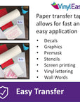 12 Inch X 150 Feet Roll of Paper Transfer Tape with a Medium Tack Layflat Adhesive. Works with a Variety of Vinyl. Great for Decals, Signs, Wall Words and More. V0844