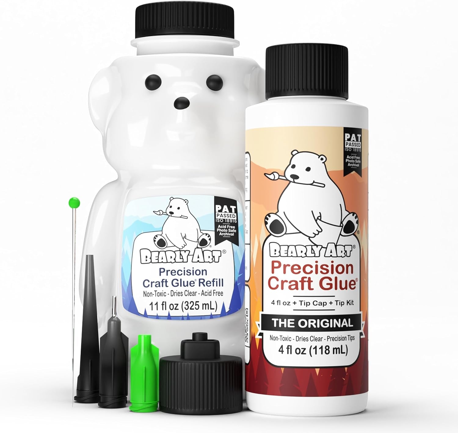 Precision Craft Glue -The Bundle - 4Fl Oz and 11Fl Oz Refill Bear - Tip Kit Included - Wrinkle Resistant - Flexible and Crack Resistant - Strong Hold Adhesive - Made in USA