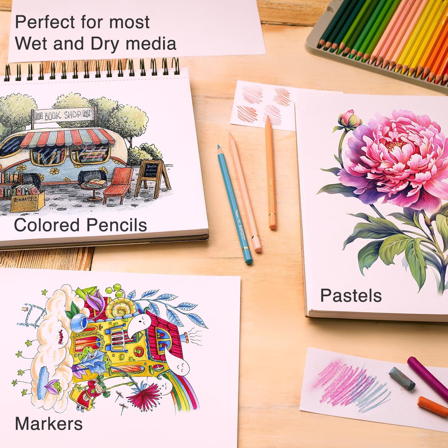 Premium Mixed Media Sketchbooks: Pack of 2 (120 Sheets), 9X12 Inches, 160 GSM, Spiral Bound Sketch Pads, Suitable for a Variety of Wet and Dry Media, Ideal for All Artists