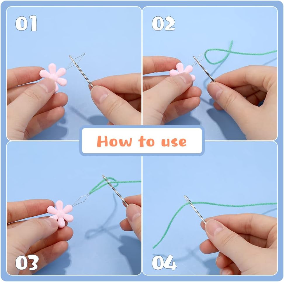 Plastic Large Eye Sewing Needles, Large-Eye Blunt Needles, Bent Tapestry Needles, Yarn Needles Crafting Knitting Stringing Needles with Storage Box and Needle Threader for Knitting Crochet