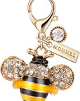 MC30 MONNEL Crystal Yellow Bee Lobster Clasp Charm Pendant with Velvet Bag (1 Piece)