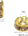 200Pcs Rondelle Spacer Beads Bright Silver Crystal Rondelle Spacer Beads for Jewelry Making (8Mm Gold Plated)