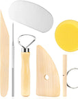 8 Pieces Wooden Pottery Sculpting Clay Cleaning Tool Set, Includes Clay Cutting, Modeling, Trimming Tools, for Beginner Level Pottery and Smoothing, Cleaning, Carving, Shaping and Sculpting