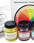 Procion Mx Dye 4 Color Set with Soda Ash and Color Mixing Chart - Lemon Yellow - Fuchsia - Turquoise - Jet Black