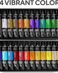 Complete Acrylic Paint Set – 24Х Rich Pigment Colors – 12X Art Brushes with Bonus Paint Art Knife & Sponge – for Painting Canvas, Clay, Ceramic & Crafts, Non-Toxic & Quick Dry – for Kids & Adults