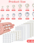 2032 Pieces Self Adhesive Hair Gems and Hair Pearls, Face Pearls and Jewels Stickers for Makeup, Crafts, Home Decor Scrapbooking Embellishments, 7 Sizes 3Mm/4Mm/5Mm/6Mm/8Mm/10Mm/12Mm