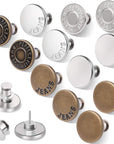 12 Sets Button Pins for Loose Jeans, No Sew and No Tools Instant Replacement Snap Tack Pant Button, Reusable and Adjustable Metal Pants Button Tightener