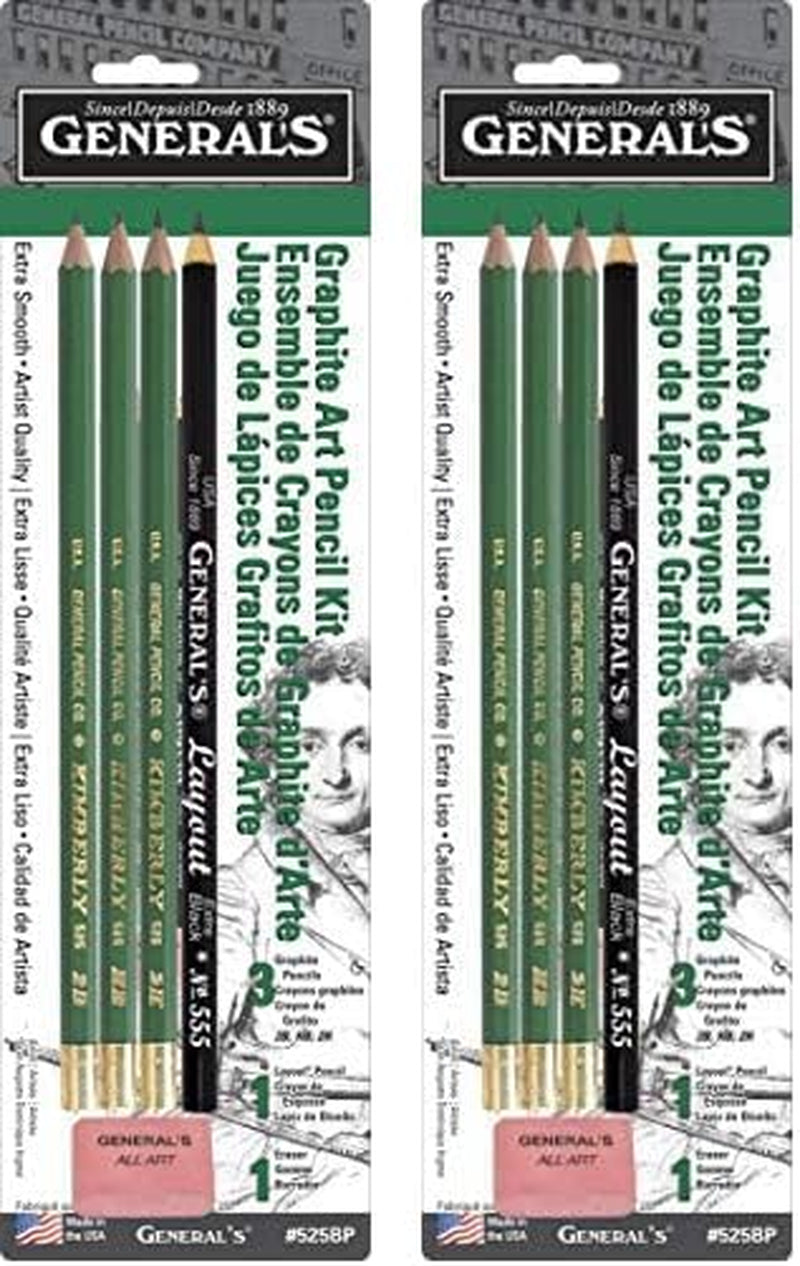 Mini Drawing Kit - Set of 5 Includes 3 Drawing Pencils, Layout Pencil, and Eraser, Black - 525BP