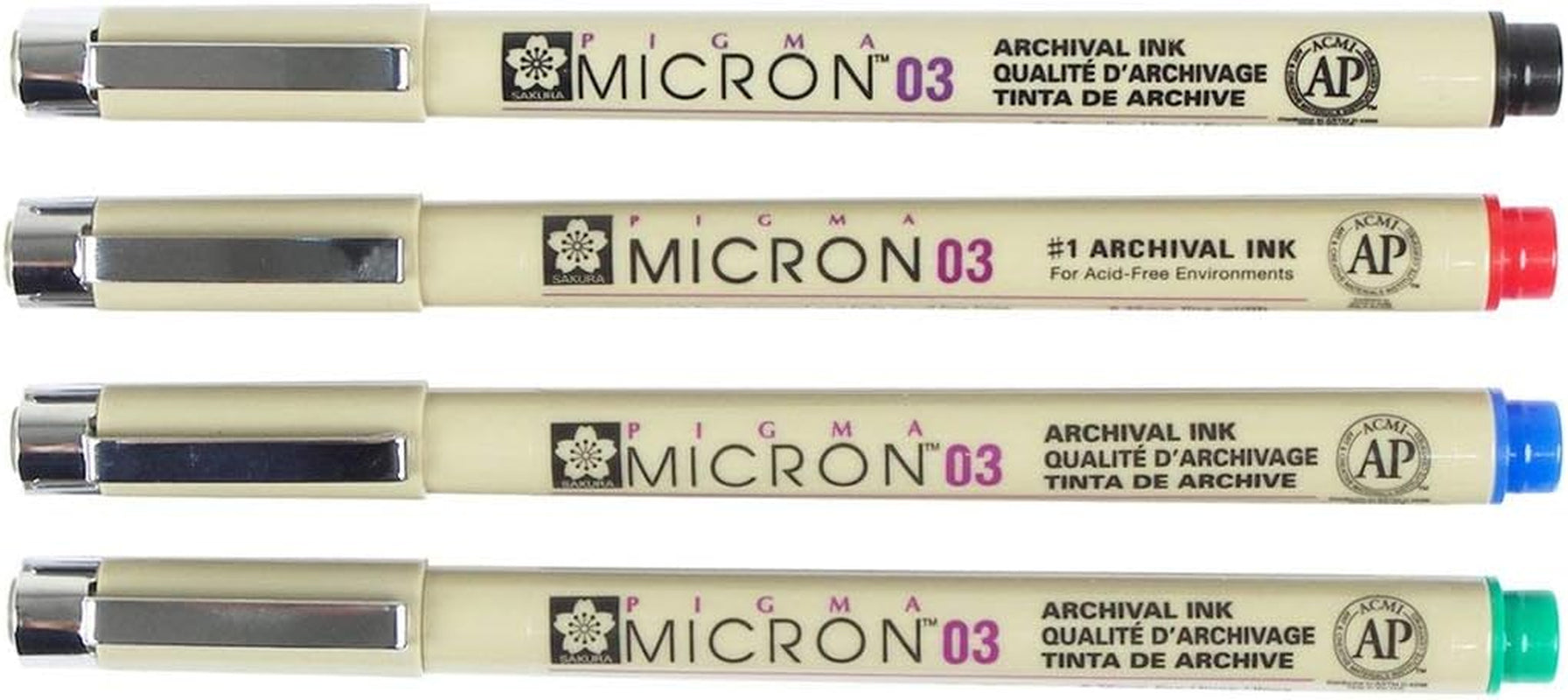 Pigma Micron Fine Line Pens 0.35 Mm Pack of 4 Colors (Xsdk 03 Series),Multicolor