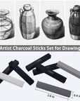 24 Pcs Compressed Charcoal Sticks with Soft, Medium, Hard and White Charcoal - Premium Drawing Charcoal Kit for Drawing, Sketching and Shading - Art Supplies for Artists Beginners