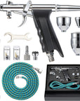 Airbrush Kit, Air Brush Painting Set, Double Action Trigger Airbrush Gun with 0.3Mm/0.5Mm/0.8Mm Needles, 2Cc/5Cc/13Cc Paint Cup, Airbrush Spray Tool Set for Painting Nails Cake Tattoo Makeup