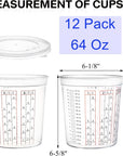 12 Pack Paint Mix Cups with Lids and 50 Sticks - 64 Oz Graduated Paint Mixing Cups Plastic Epoxy Measuring Cups with Calibrated Mixing Ratios on Side of Cup for Activators, Thinner, Resin