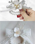6PCS Pearl Wrist Corsage Bands Bride Elastic Pearl Wristband Corsage DIY Stretch Pearl Wedding Wrist Handmade Corsage Accessories for Wedding Party Bride Bridesmaid