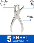 1 Hole Punch, 5 Sheet Capacity Hole Puncher, Single Hole Paper Punch, Chrome (74005)