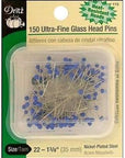 172 Glass Head Pins, Ultra Fine, 1-3/8-Inch (150-Count) , Blue