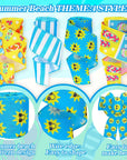 4 Rolls Summer Wired Ribbon 24 Yards Flip Flop Fabric Decorative Ribbon Summer Theme Sunshine Fabric Ribbon Beach Party Stripe Craft Ribbon for Summer Wreath Bow DIY Craft Wrapping, 2.5 Inch
