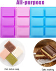 Silicone Soap Molds,6 Cavities Rectangle Silicone Molds for Homemade Craft Soap Mold, Cake Mold, Chocolate Mold & Ice Cube Tray -Molds Set of 3(Blue & Purple& Pink).