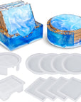 Coaster Resin Molds, Upgraded 10Pcs Epoxy Molds Holder Kit with 5 Plastic Dropper 5 Wooden Sticks 2 Gloves, Sturdy Silicone Molds for Epoxy Resin, Cups Mats