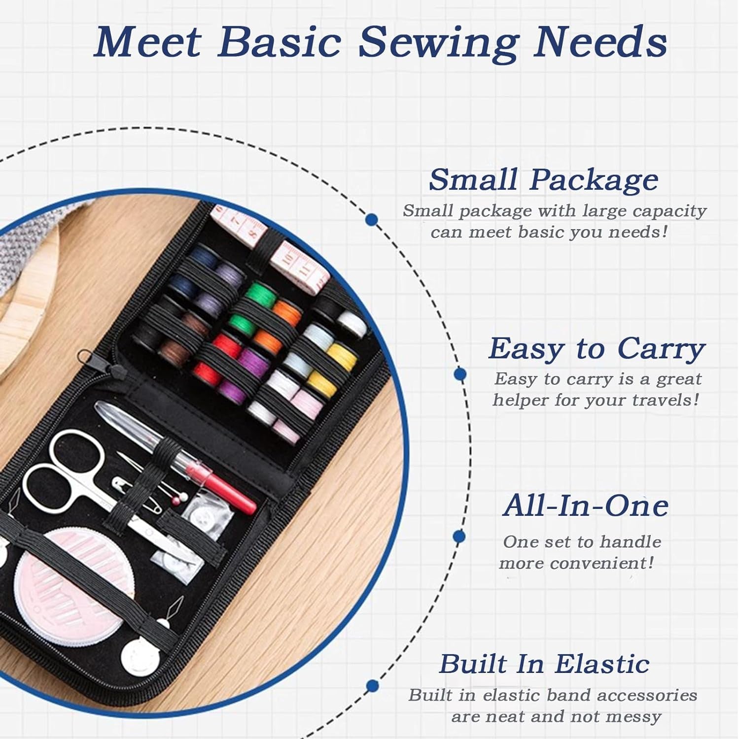 Sewing Kit,Sewing Bag Set, Portable Sewing Kit - DIY Supplies with Accessories, Ideal for Adults, Beginners, Travelers and More. Includes Black Handbag.
