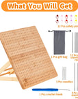 Crochet Blocking Board, 11.6 Inches Bamboo Blocking Board for Knitting Crochet and Granny Squares, Handcrafted Knitting with 20 Pcs Stainless Steel Pins and Crochet Kit