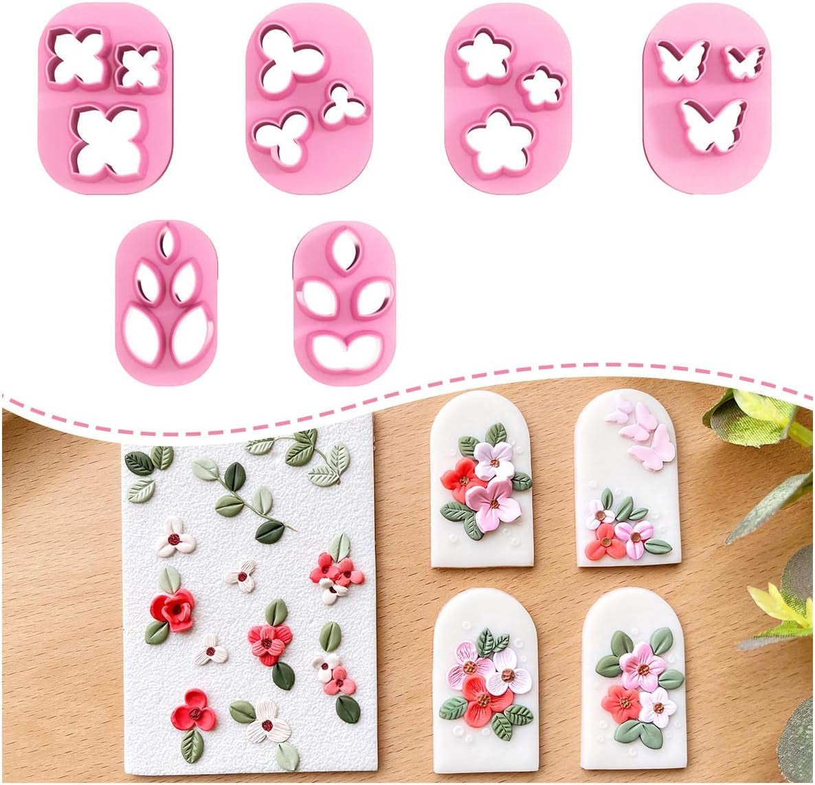 Polymer Clay Cutters - Mini Clay Cutters for Polymer Clay Earrings Making, 6 Shapes Floral & Leaf & Butterfly Micro Clay Cutters, Clay Cutters for Polymer Clay Jewelry