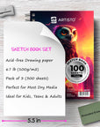 5.5X8.5” Premium Sketch Book Set, Pack of 3 (300 Sheets), 68Lb (100Gsm), Spiral Bound, Acid-Free Drawing Paper, Perfect for Most Dry Media