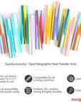 Opal Holographic Heat Transfer Vinyl 11 Pack Holographic Iron on Vinyl Rainbow Vinyl Glitter HTV Metallic HTV Sheets Chameleon Iridescent 11.4"X9.8" for Cricut Silhouette Heat Press